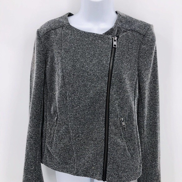 Gray Moto Jacket Catherine Malandrino Runway Sz M Marled Asymmetrical Zip Shanfa - Picture 4 of 12